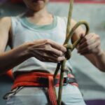 Belay Knots - Strong alpinist tying knot on rope for climbing