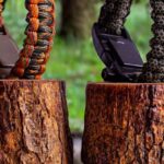 Paracord Bracelet - Two Survival Bracelets on Tree Stumps in the Forest
